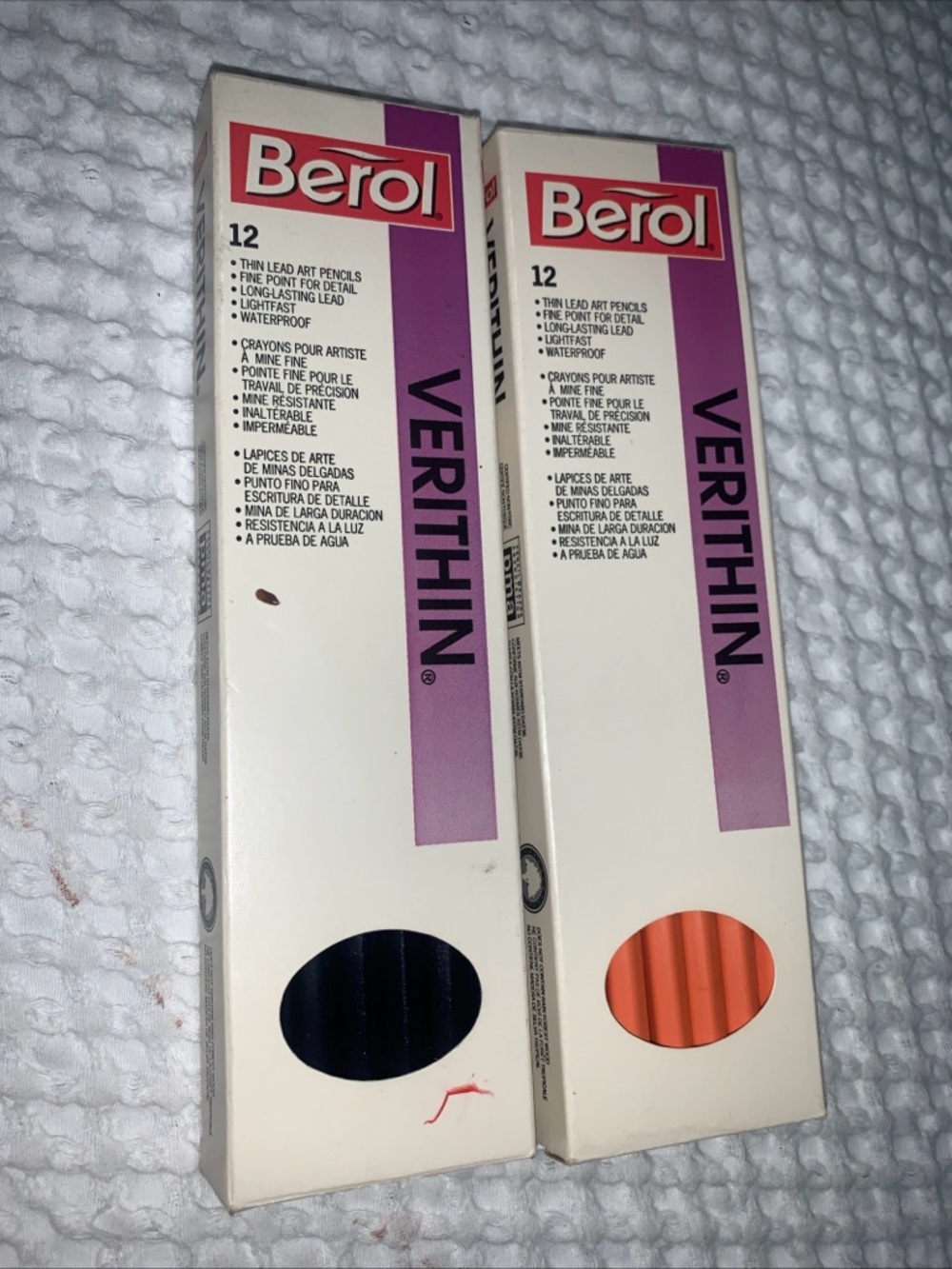 1992 Berol Verithin ORANGE 737 & Indigo Blue 741 Thin Lead Art Pencil NOS VTG